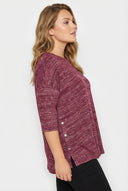 טוניקת טריקו במידות גדולות שרוול 3/4 צווארון עגול רחב (U) עם פרטי כפתורים 304438