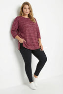 טוניקת טריקו במידות גדולות שרוול 3/4 צווארון עגול רחב (U) עם פרטי כפתורים 304438