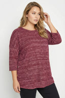 טוניקת טריקו במידות גדולות שרוול 3/4 צווארון עגול רחב (U) עם פרטי כפתורים 304438