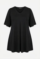 חולצה במידות גדולות עם צווארון V צבע אחיד חיתוך אסימטרי עם אלסטן 320315