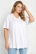 חולצה במידות גדולות צווארון V עם הדפס גזרה אסימטרית לייקרה 320779