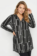 חולצה מכופתרת במידות גדולות דוגמת אבסטרקט גזרה נוחה שרוול ארוך 321234