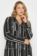 חולצה מכופתרת במידות גדולות דוגמת אבסטרקט גזרה נוחה שרוול ארוך 321234