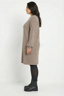 שמלה במידות גדולות שרוול ארוך צווארון עגול מרקם רך מיני 321599