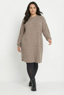 שמלה במידות גדולות שרוול ארוך צווארון עגול מרקם רך מיני 321599