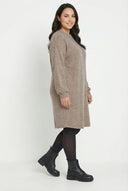 שמלה במידות גדולות שרוול ארוך צווארון עגול מרקם רך מיני 321599