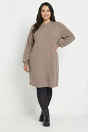 שמלה במידות גדולות שרוול ארוך צווארון עגול מרקם רך מיני 321599