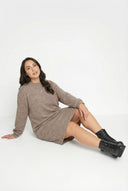 שמלה במידות גדולות שרוול ארוך צווארון עגול מרקם רך מיני 321599