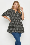 חולצה במידות גדולות חצי שרוול צווארון חריץ ועם הדפס 321991