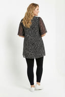 חולצה במידות גדולות צווארון V שרוולי טול עם הדפס 321998