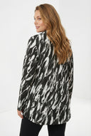 חולצה מכופתרת במידות גדולות צווארון V שרוול ארוך כפתורים עם הדפס בד גמיש 322166