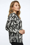 חולצה מכופתרת במידות גדולות צווארון V שרוול ארוך כפתורים עם הדפס בד גמיש 322166