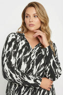 חולצה מכופתרת במידות גדולות צווארון V שרוול ארוך כפתורים עם הדפס בד גמיש 322166