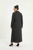 שמלה  ארוכה במידות גדולות שרוול ארוך צווארון V בד במרקם מתרחבת 322181