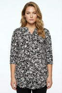 חולצה מכופתרת במידות גדולות חצי שרוול דוגמת פרחים חזית עם כפתורים 322267