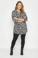 חולצה מכופתרת במידות גדולות חצי שרוול דוגמת פרחים חזית עם כפתורים 322267