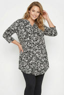 חולצה מכופתרת במידות גדולות חצי שרוול דוגמת פרחים חזית עם כפתורים 322267