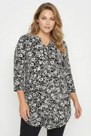 חולצה מכופתרת במידות גדולות חצי שרוול דוגמת פרחים חזית עם כפתורים 322267