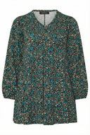 טי־שירט במידות גדולות שרוול ארוך צווארון V דוגמת פרחים 322980