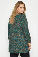 טי־שירט במידות גדולות שרוול ארוך צווארון V דוגמת פרחים 322980