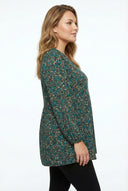 טי־שירט במידות גדולות שרוול ארוך צווארון V דוגמת פרחים 322980