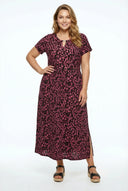 שמלה מקסי במידות גדולות עם פרטי צווארון שרוול קצר עם כיסים ושסעים בצדדים 615605