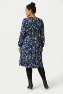 שמלת מידי במידות גדולות שרוול ארוך צווארון V בד מקומט 615818