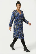 שמלת מידי במידות גדולות שרוול ארוך צווארון V בד מקומט 615818