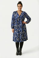 שמלת מידי במידות גדולות שרוול ארוך צווארון V בד מקומט 615818