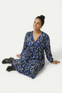 שמלת מידי במידות גדולות שרוול ארוך צווארון V בד מקומט 615818