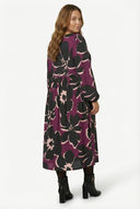 שמלת מקסי במידות גדולות שרוול ארוך צווארון V בד מקומט 616397