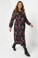 שמלת מקסי במידות גדולות שרוול ארוך צווארון V בד מקומט 616397