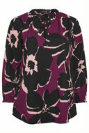 חולצה במידות גדולות עם קשירה בצווארון שרוול ארוך דוגמת פרחים 616410