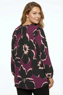 חולצה במידות גדולות עם קשירה בצווארון שרוול ארוך דוגמת פרחים 616410