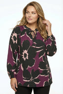 חולצה במידות גדולות עם קשירה בצווארון שרוול ארוך דוגמת פרחים 616410