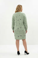 שמלה במידות גדולות שרוול ארוך צווארון עגול דוגמת כוכבים מיני 84-158