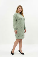 שמלה במידות גדולות שרוול ארוך צווארון עגול דוגמת כוכבים מיני 84-158