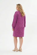 שמלה במידות גדולות שרוול ארוך צווארון עגול בד פסים 84-162