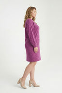 שמלה במידות גדולות שרוול ארוך צווארון עגול בד פסים 84-162