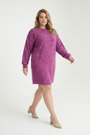 שמלה במידות גדולות שרוול ארוך צווארון עגול בד פסים 84-162