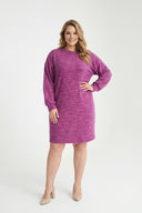 שמלה במידות גדולות שרוול ארוך צווארון עגול בד פסים 84-162