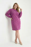 שמלה במידות גדולות שרוול ארוך צווארון עגול בד פסים 84-162