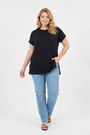 טישירט במידות גדולות שרוול קצר צווארון עגול Basic שסעים בצדדים RFT-01