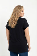 טישירט במידות גדולות שרוול קצר צווארון V שסעים בצדדים RFT-02