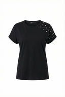 טישירט במידות גדולות שרוול קצר צווארון עגול עם חרוזים Basic שסעים בצדדים RFT-03