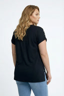 טישירט במידות גדולות שרוול קצר צווארון V שסעים בצדדים RFT-04