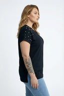 טישירט במידות גדולות שרוול קצר צווארון V שסעים בצדדים RFT-04