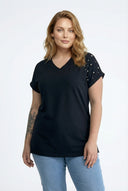 טישירט במידות גדולות שרוול קצר צווארון V שסעים בצדדים RFT-04