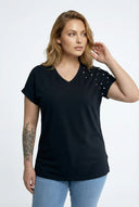 טישירט במידות גדולות שרוול קצר צווארון V שסעים בצדדים RFT-04