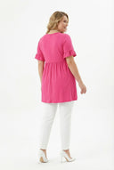 טישירט טוניקה במידות גדולות פרטי שרוולים גומי במותן עם קפלים T41